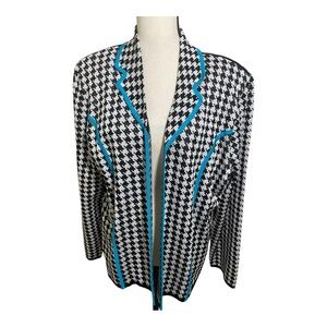 Ming Wang open front gingham pattern jacket. Heritage fit. Black white blue XL